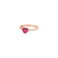 Heart Ring in 9K rose gold with 1 synthetic ruby (ct 087) and 6 white diamonds (ct 013) - Rose Gold