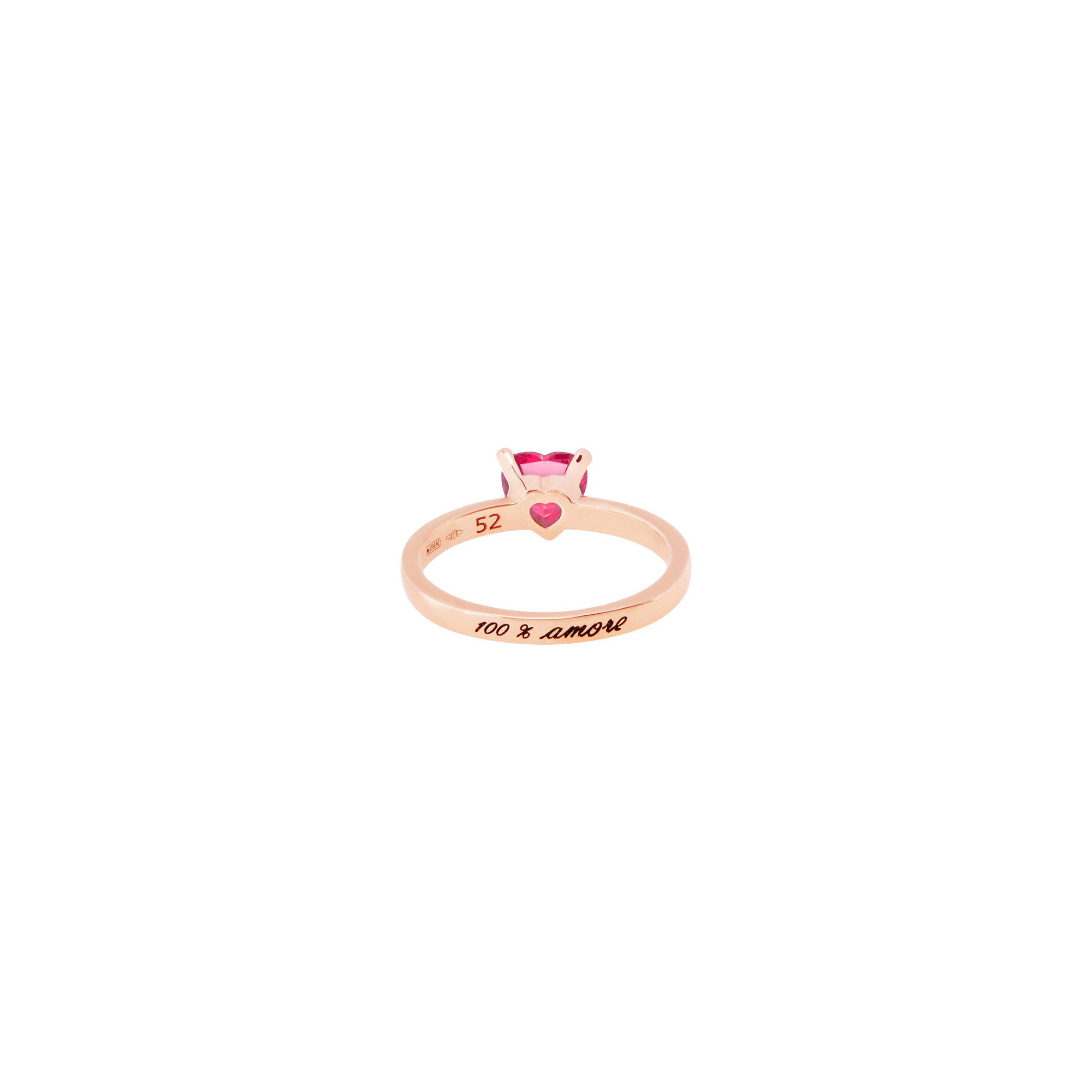 Heart Ring in 9K rose gold with 1 synthetic ruby (ct 087) and 6 white diamonds (ct 013) - Rose Gold