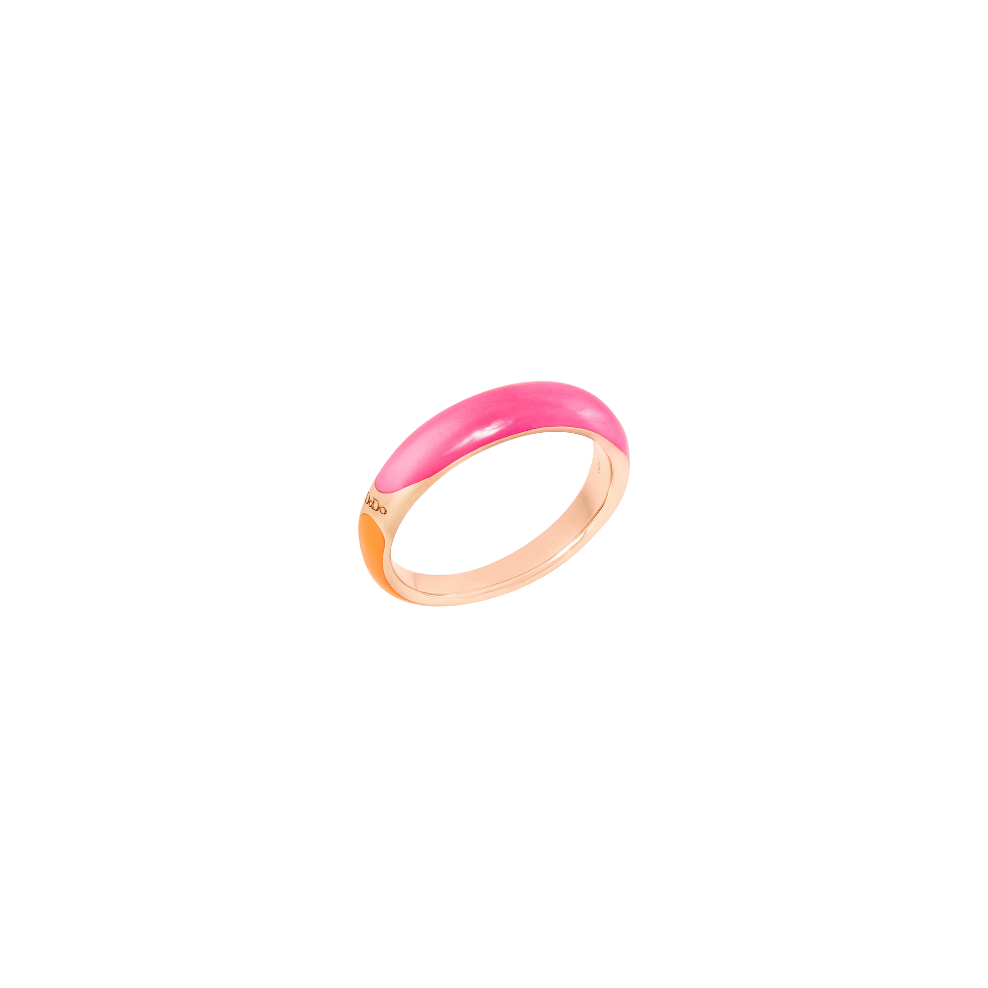 Rondelle rose gold plated silver & orange & pink enamel Ring - Silver, Orange & Pinl