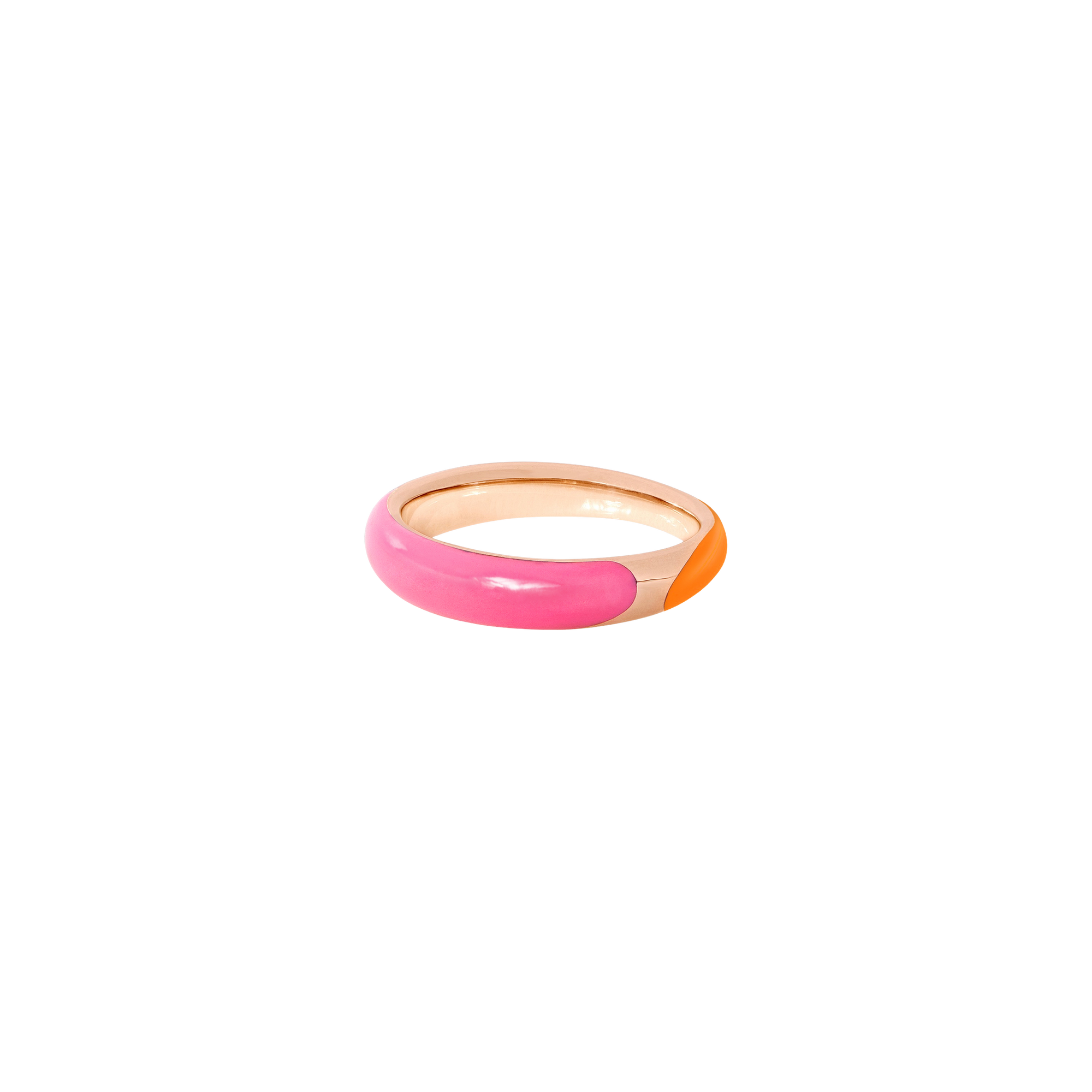 Rondelle rose gold plated silver & orange & pink enamel Ring - Silver, Orange & Pinl