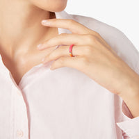 Rondelle ring in 18K rose gold plated silver and orange and pink enamel - Silver