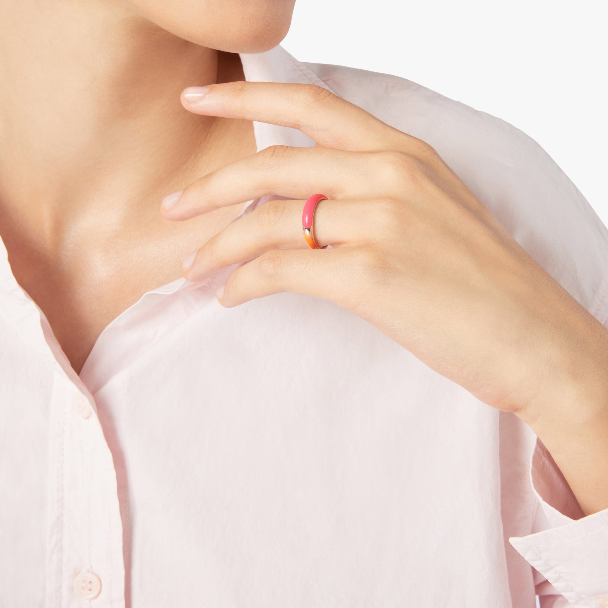 Rondelle ring in 18K rose gold plated silver and orange and pink enamel - Silver