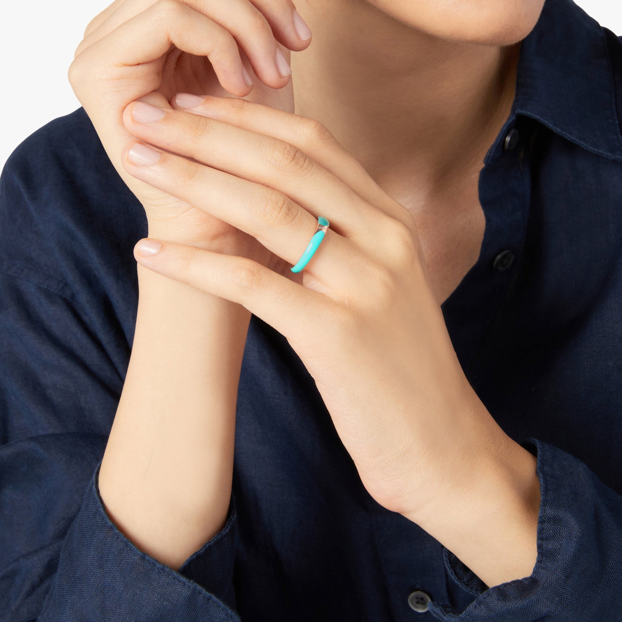 Rondelle ring in 18K rose gold plated silver and bi-color turquoise enamel - Silver