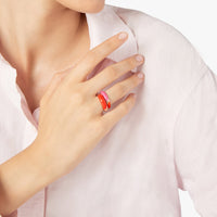 Rondelle ring in 18K rose gold plated silver and red enamel - Silver