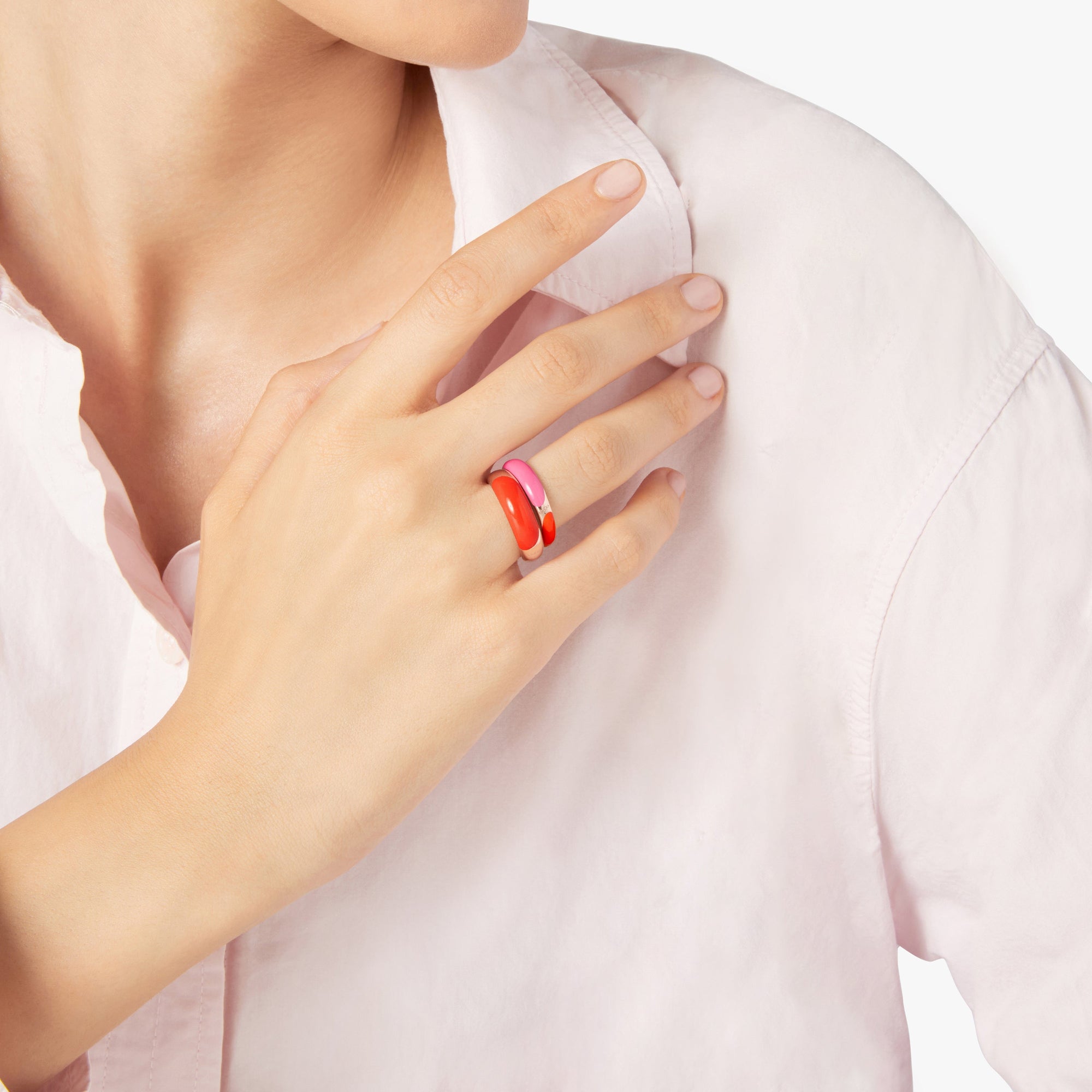 Rondelle ring in 18K rose gold plated silver and red enamel - Silver