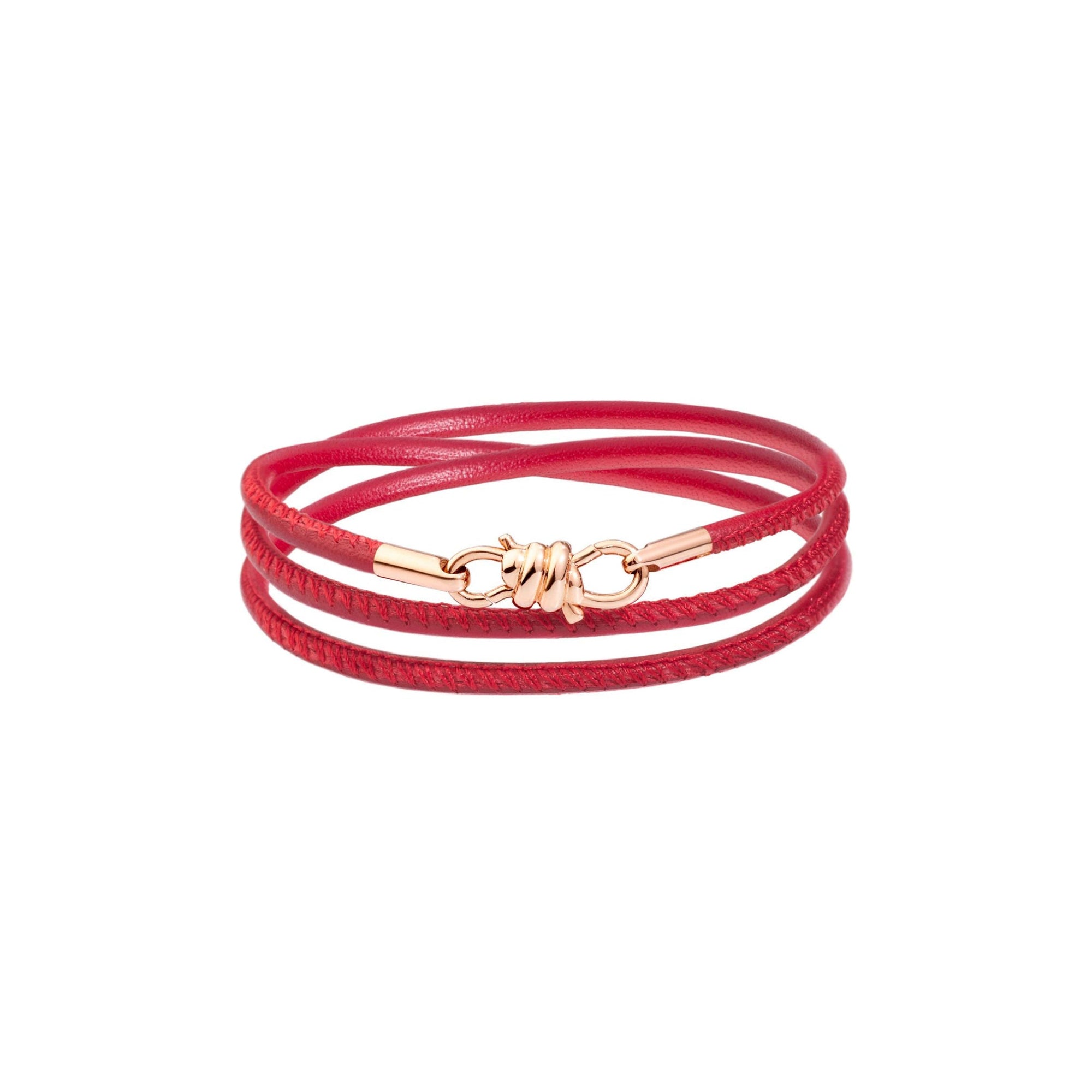 Nodo bracelet with 9K rose gold clasp and end hardware, Cord in bordeaux leather - Rose Gold