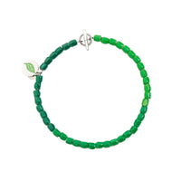 Green recycled plastic minigranelli bracelet, steel chain, brisè ring and plaquette, sterling silver t-bar and sterling silver and green enamel plaquette - Silver