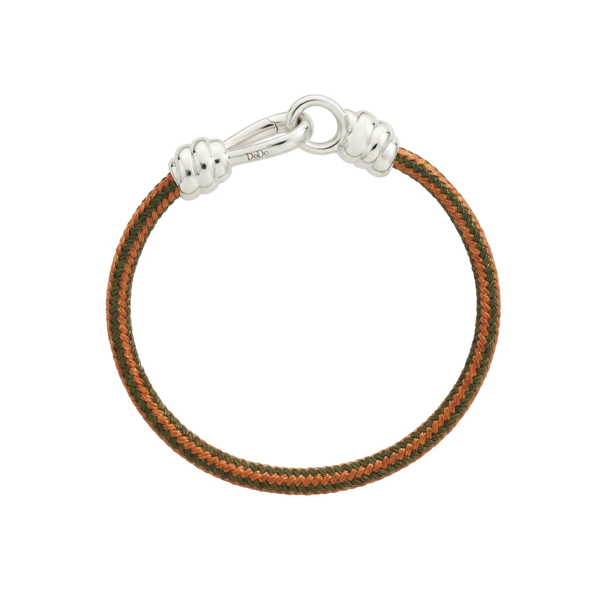 Nodo Bracelet with closure in 925 silver and thick cord in orange and green cotton - Silver