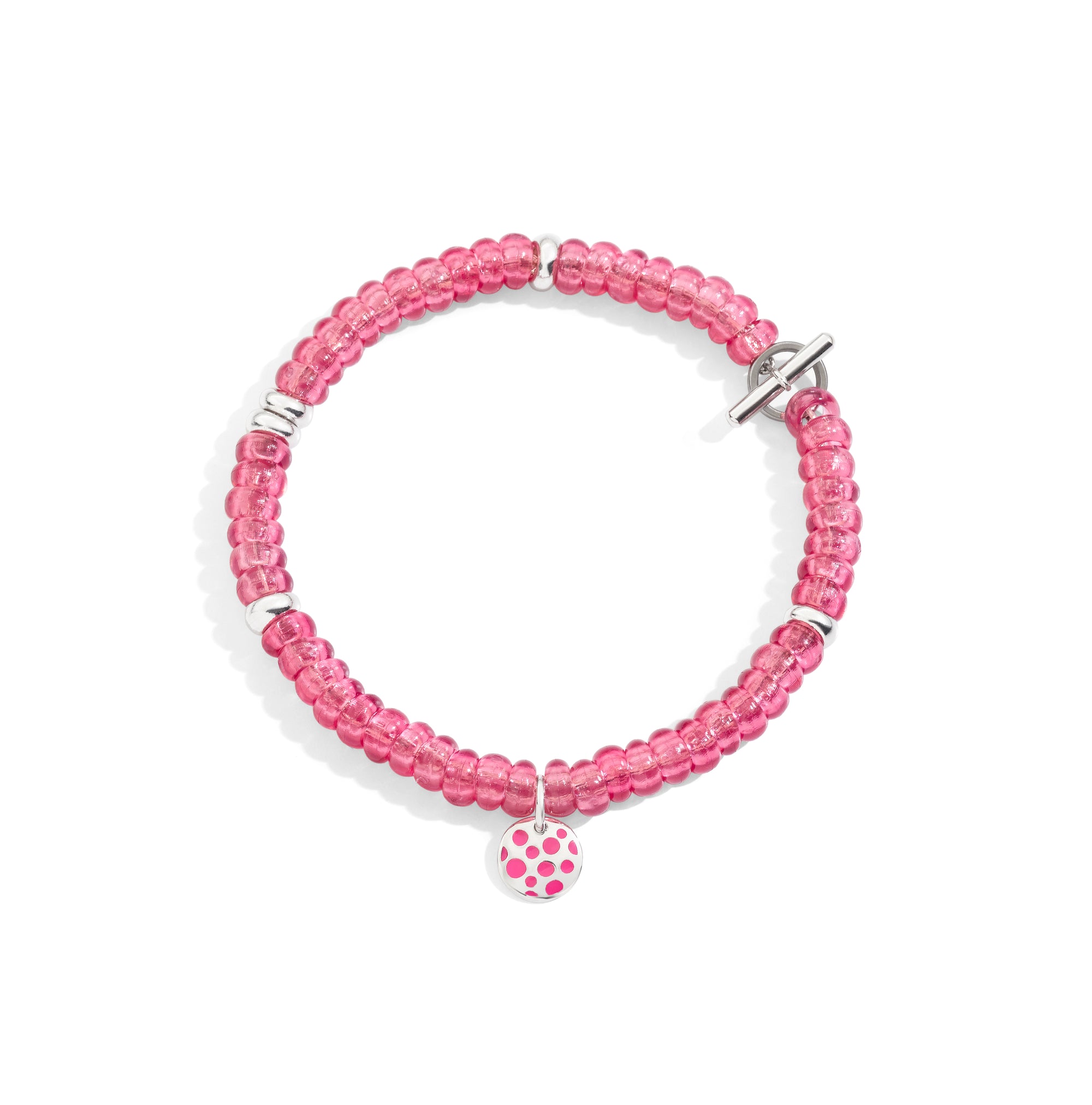 Sterling Silver And Recycled Plastic Rondelle Bracelet, Sterling Silver And Fuchsia Enamel Plaquette - Silver