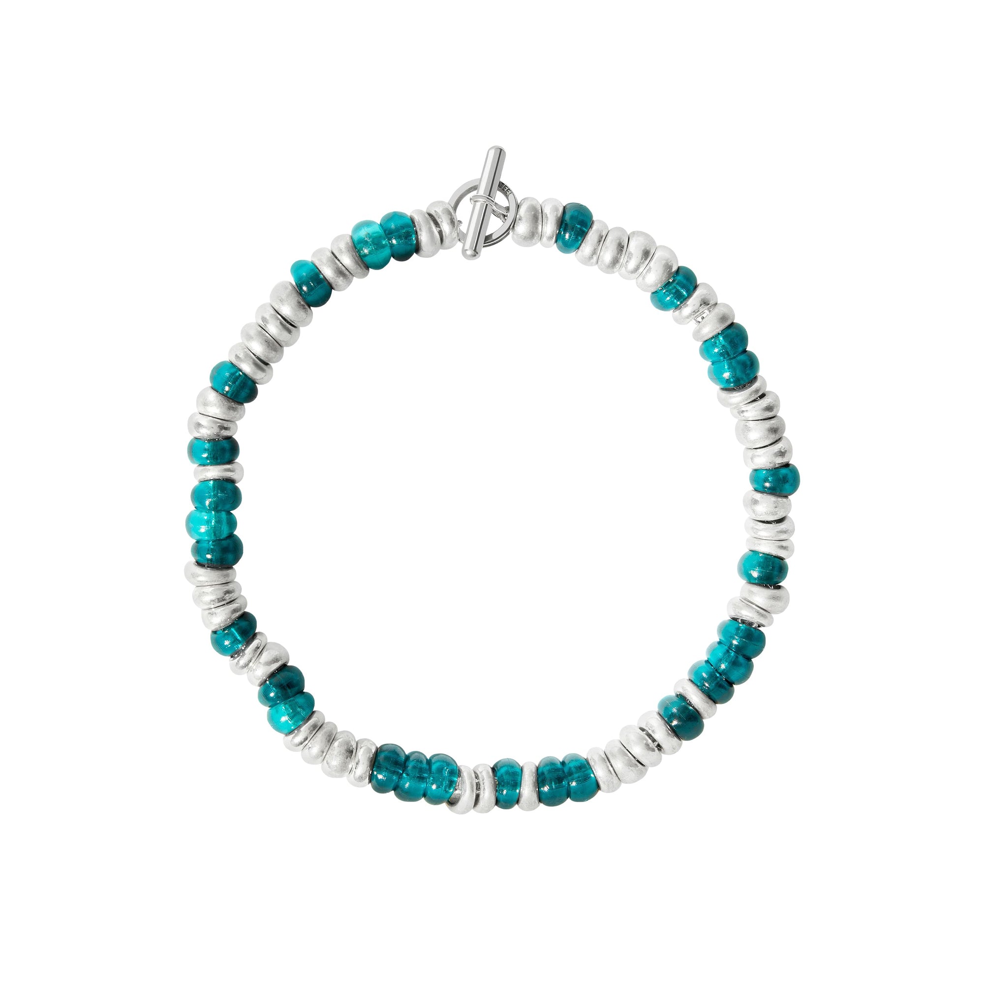 Rondelle bracelet in 925 silver and recycled plastic, chain and t-bar in 925 silver, closure ring in steel - Silver