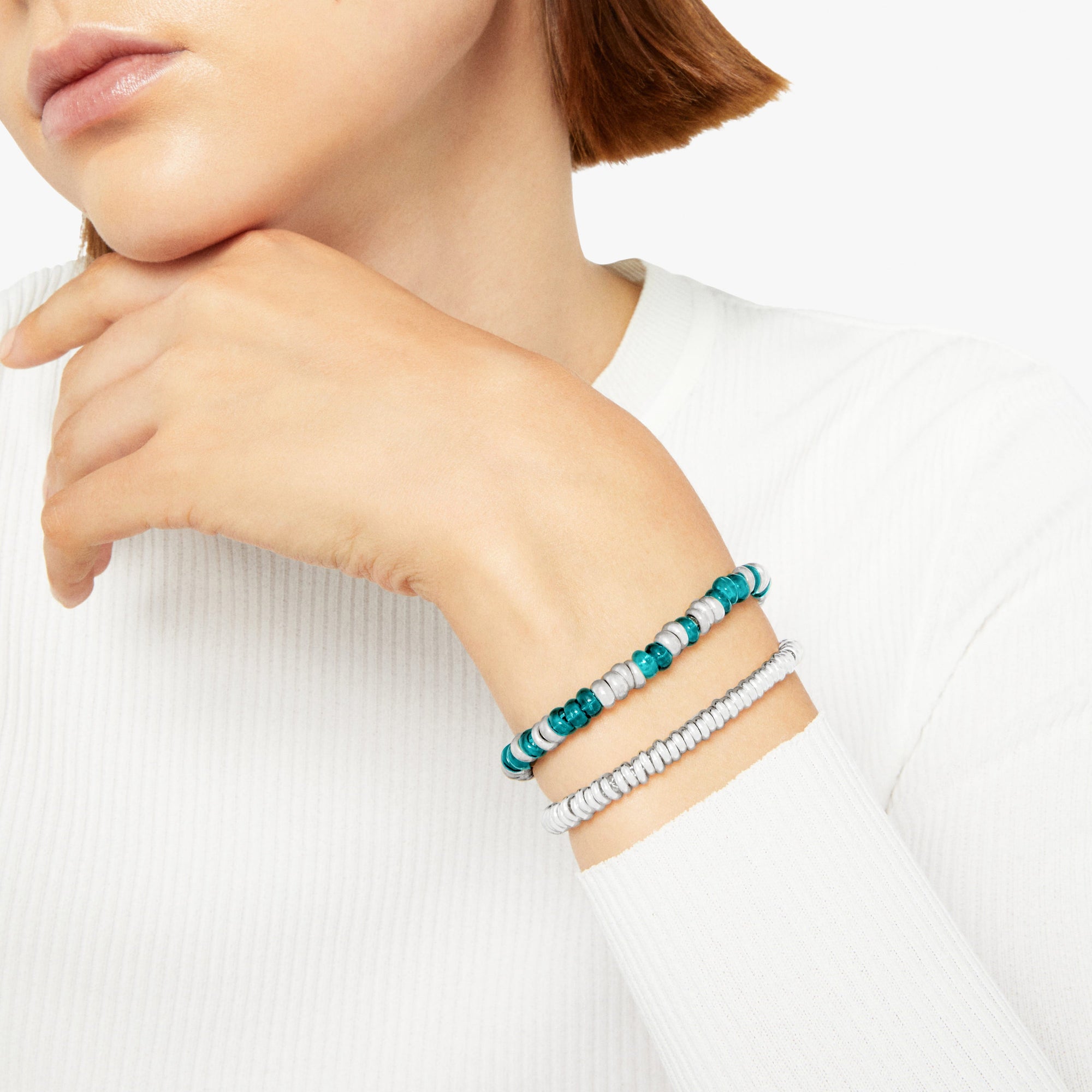 Rondelle bracelet in 925 silver and recycled plastic, chain and t-bar in 925 silver, closure ring in steel - Silver