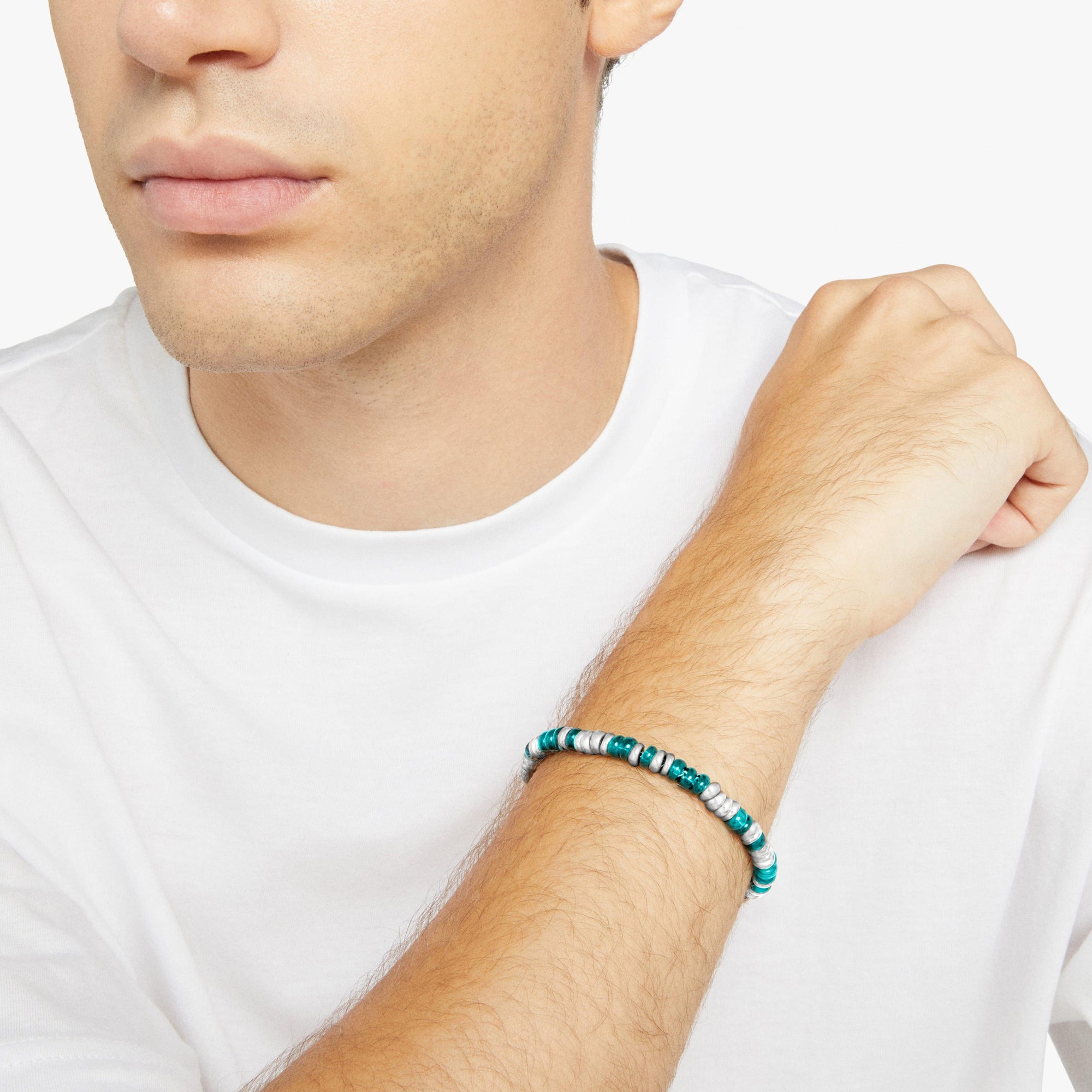 Rondelle bracelet in 925 silver and recycled plastic, chain and t-bar in 925 silver, closure ring in steel - Silver