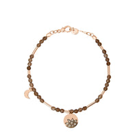 Moon & Sun bracelet in 9K rose gold with smoky quartz, 13 white diamonds and 1 mini icon charm in 9K rose gold (ct 0086) - Rose Gold