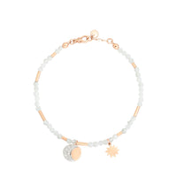 Moon & Sun bracelet in 9K rose gold with moonstone, 13 white diamonds and 1 mini icon charm in 9K rose gold (ct 0086) - Rose Gold