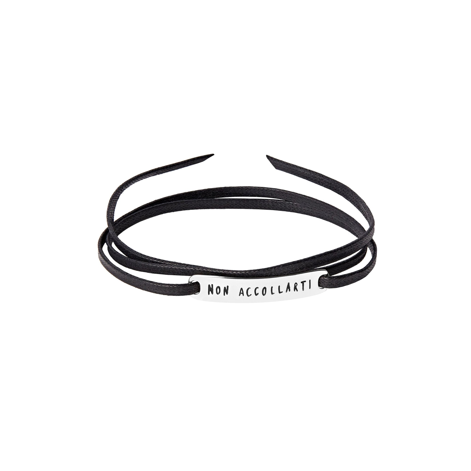 Sterling silver ""non accollarti"" teloscrivoio bracelet with black cord - Silver