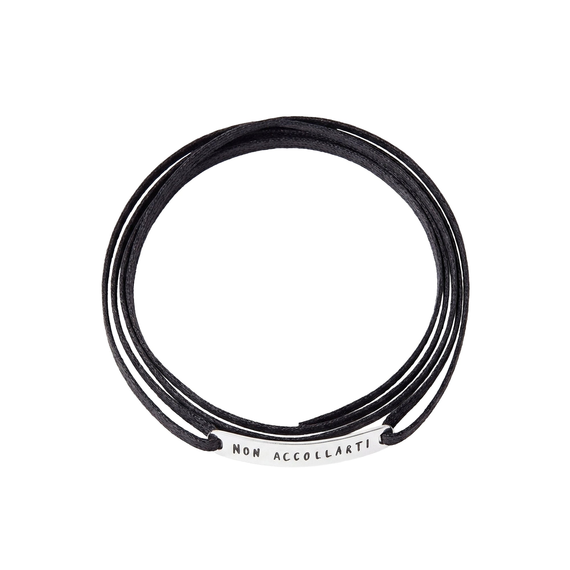 Sterling silver ""non accollarti"" teloscrivoio bracelet with black cord - Silver