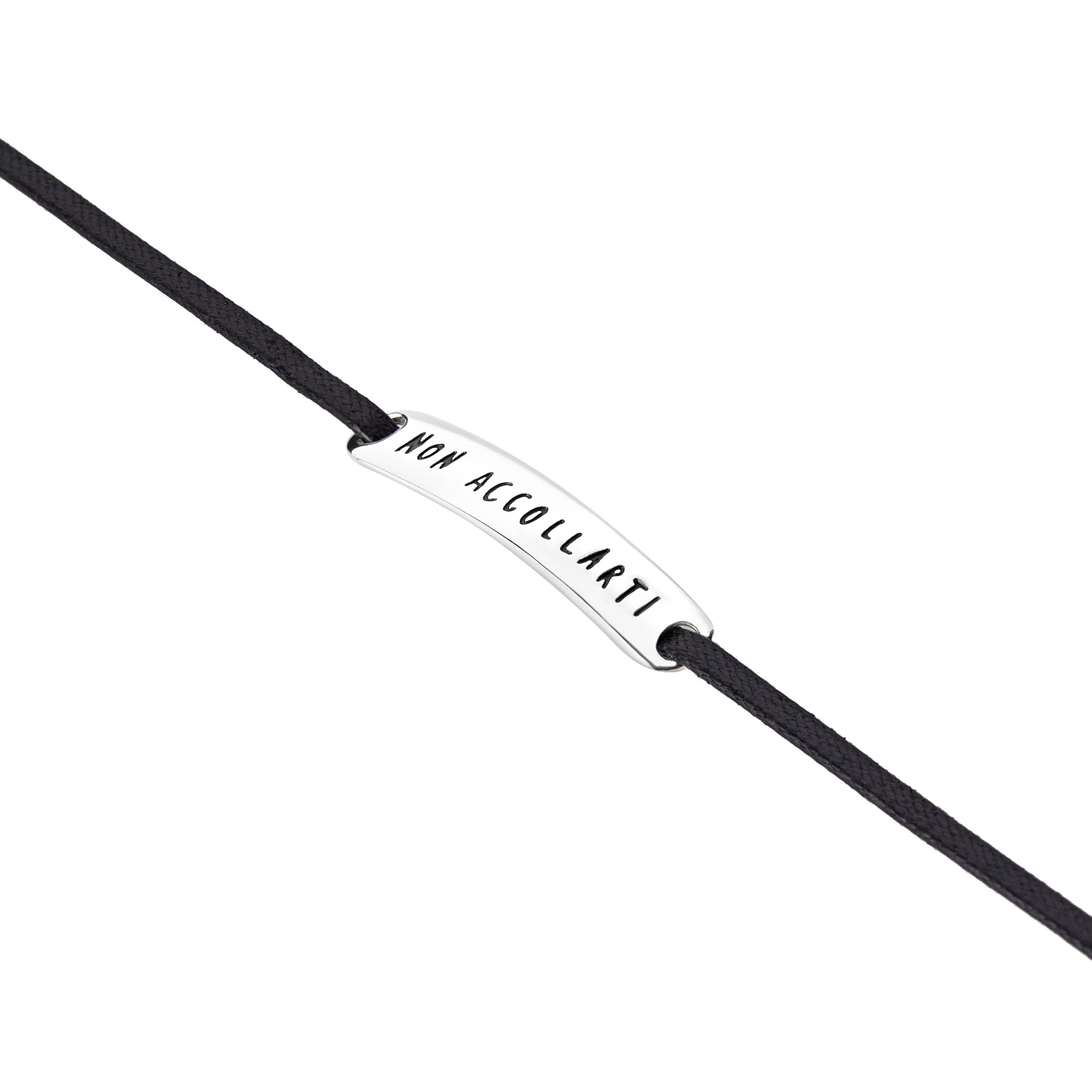 Sterling silver ""non accollarti"" teloscrivoio bracelet with black cord - Silver