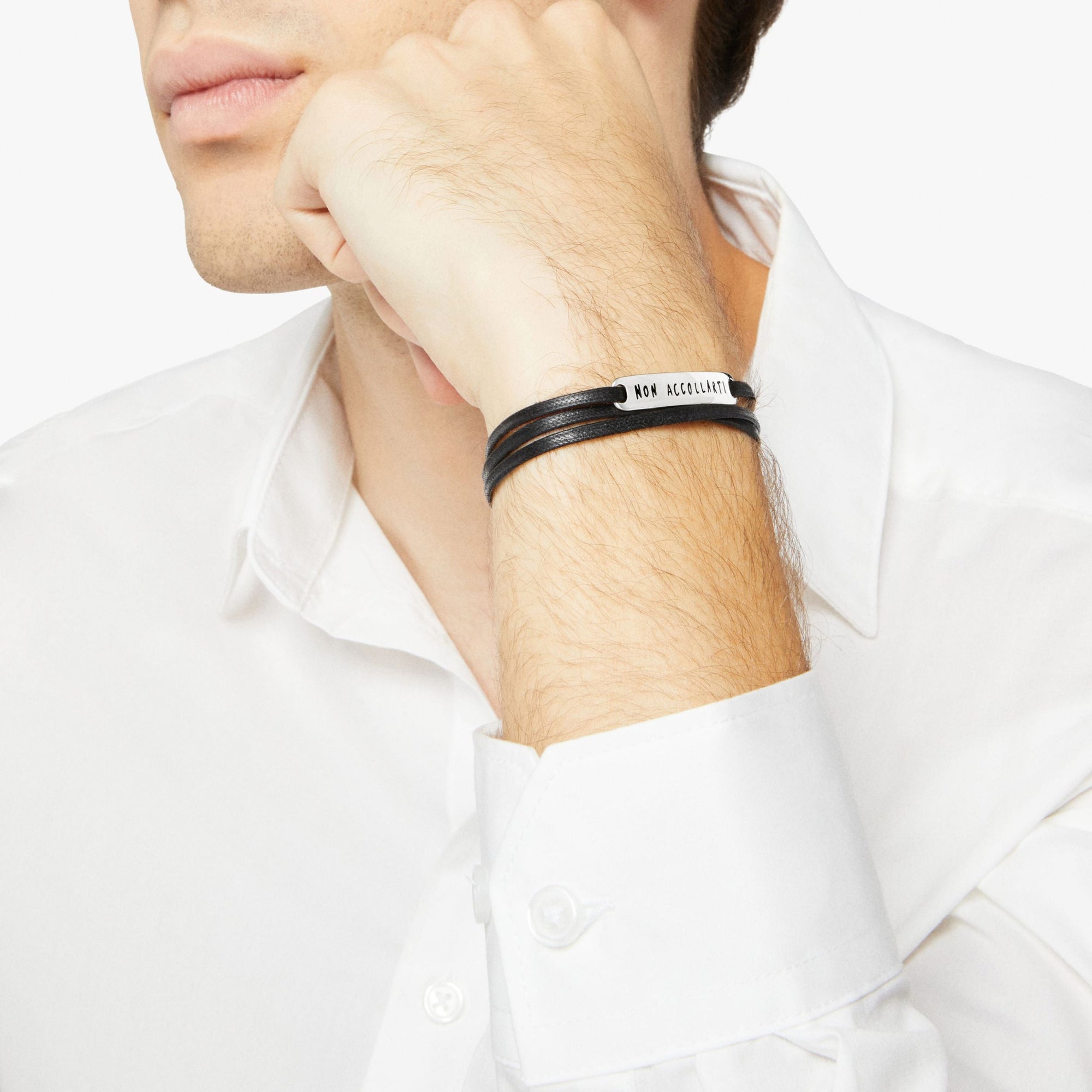 Sterling silver ""non accollarti"" teloscrivoio bracelet with black cord - Silver