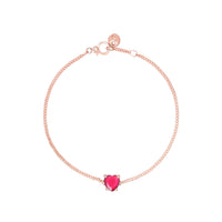 Heart Bracelet in 9K rose gold with 1 synthetic ruby (ct 06) - Rose Gold