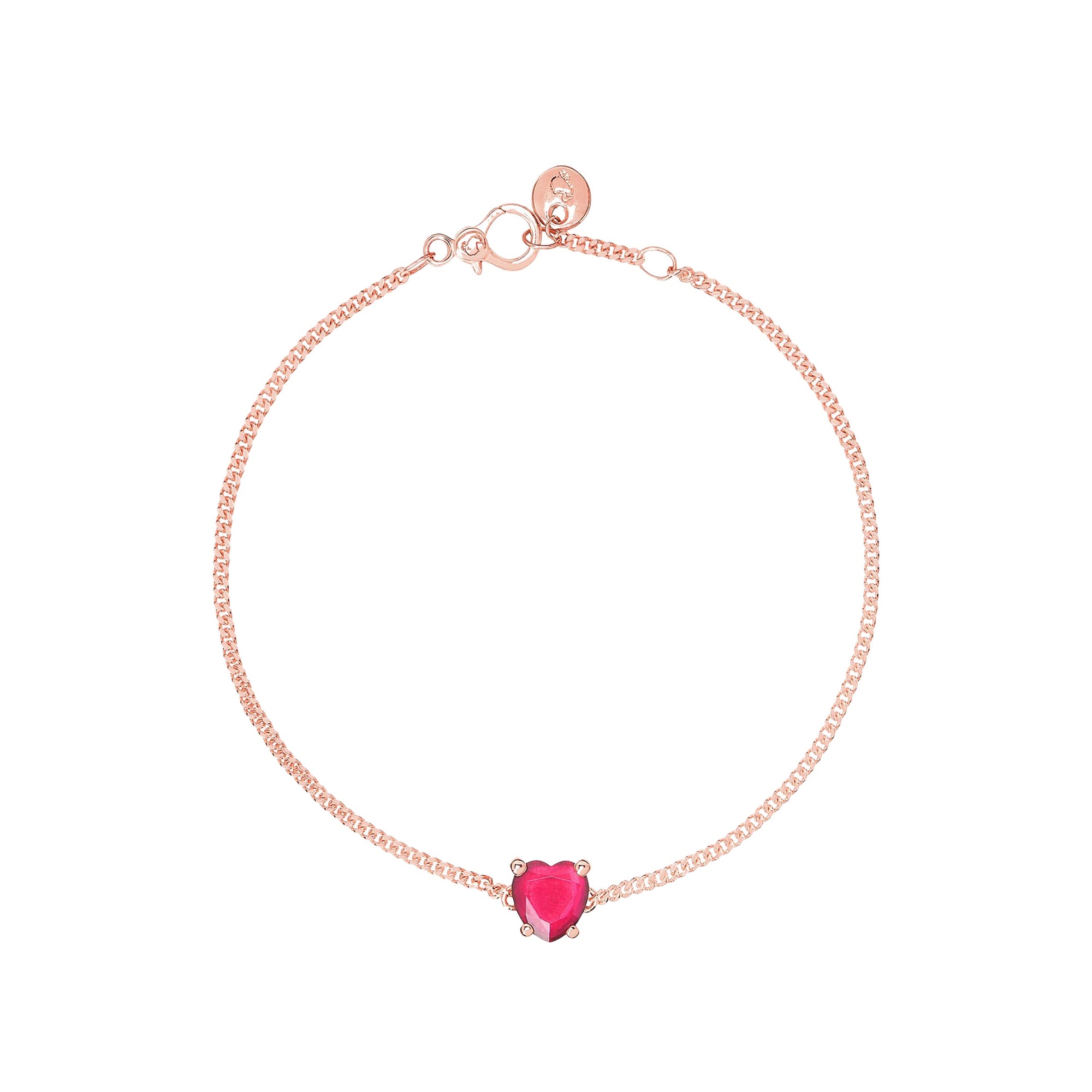 Heart Bracelet in 9K rose gold with 1 synthetic ruby (ct 06) - Rose Gold