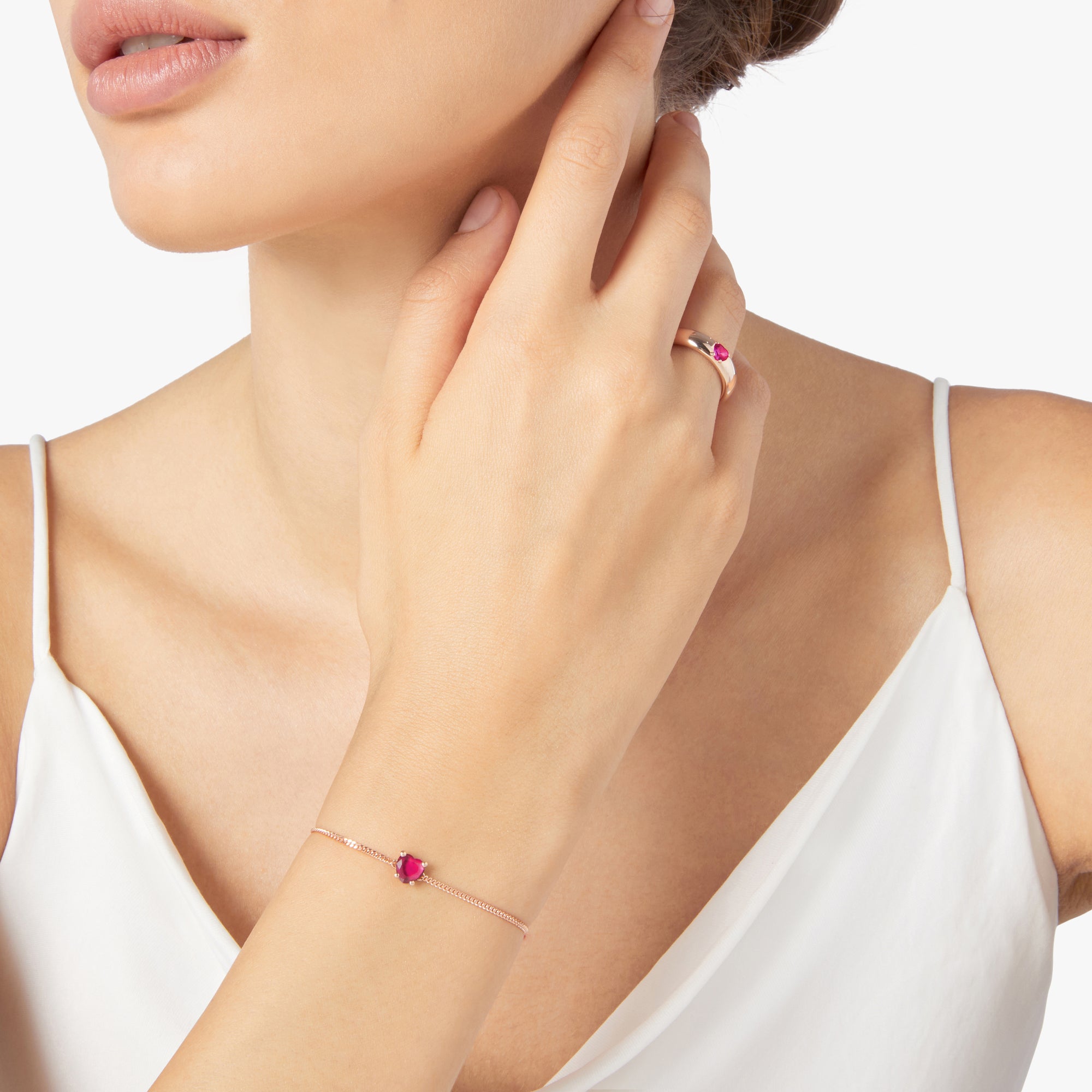Heart rose gold & ruby Bracelet - Rose Gold