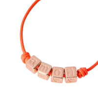 Symbols bracelet with cord in pink polyester and ""AMO"" writing in 18K rose gold plated silver - Silver