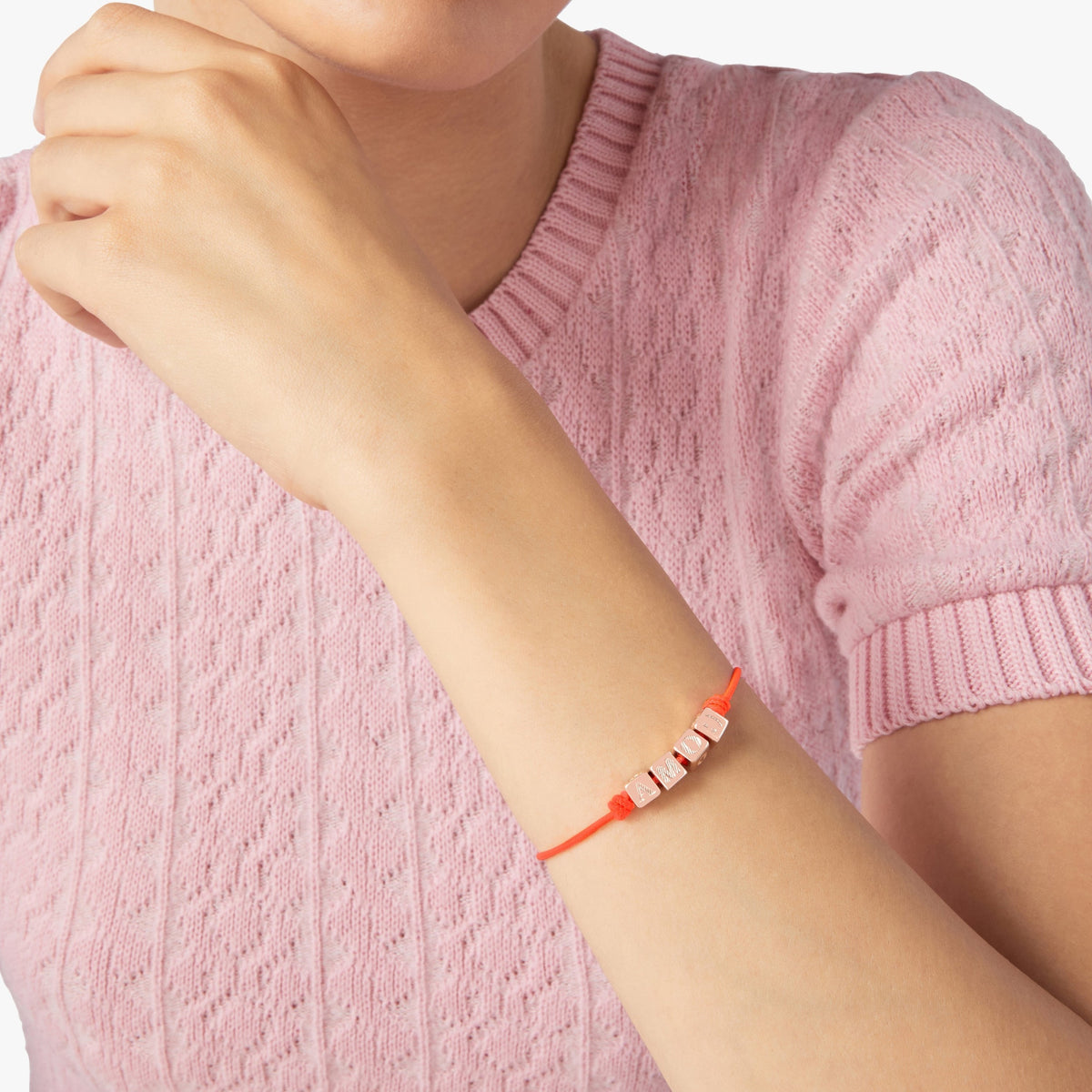 Amo symbols gold plated silver & orange cord Bracelet - Silver & Pink
