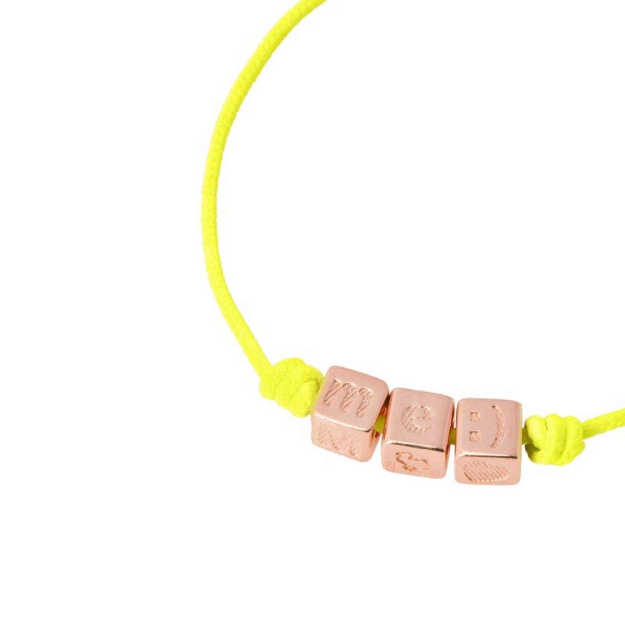 Me symbols gold plated silver cube & cord Bracelet - Silver & Yellow