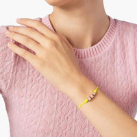 Me symbols gold plated silver cube & cord Bracelet - Silver & Yellow