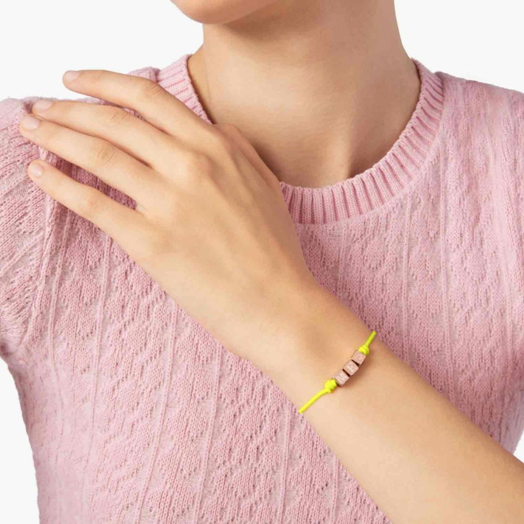 Me symbols gold plated silver cube & cord Bracelet - Silver & Yellow