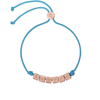 Symbols bracelet with cord in blue polyester and ""SEMPRE"" writing in 18K rose gold plated silver - Silver