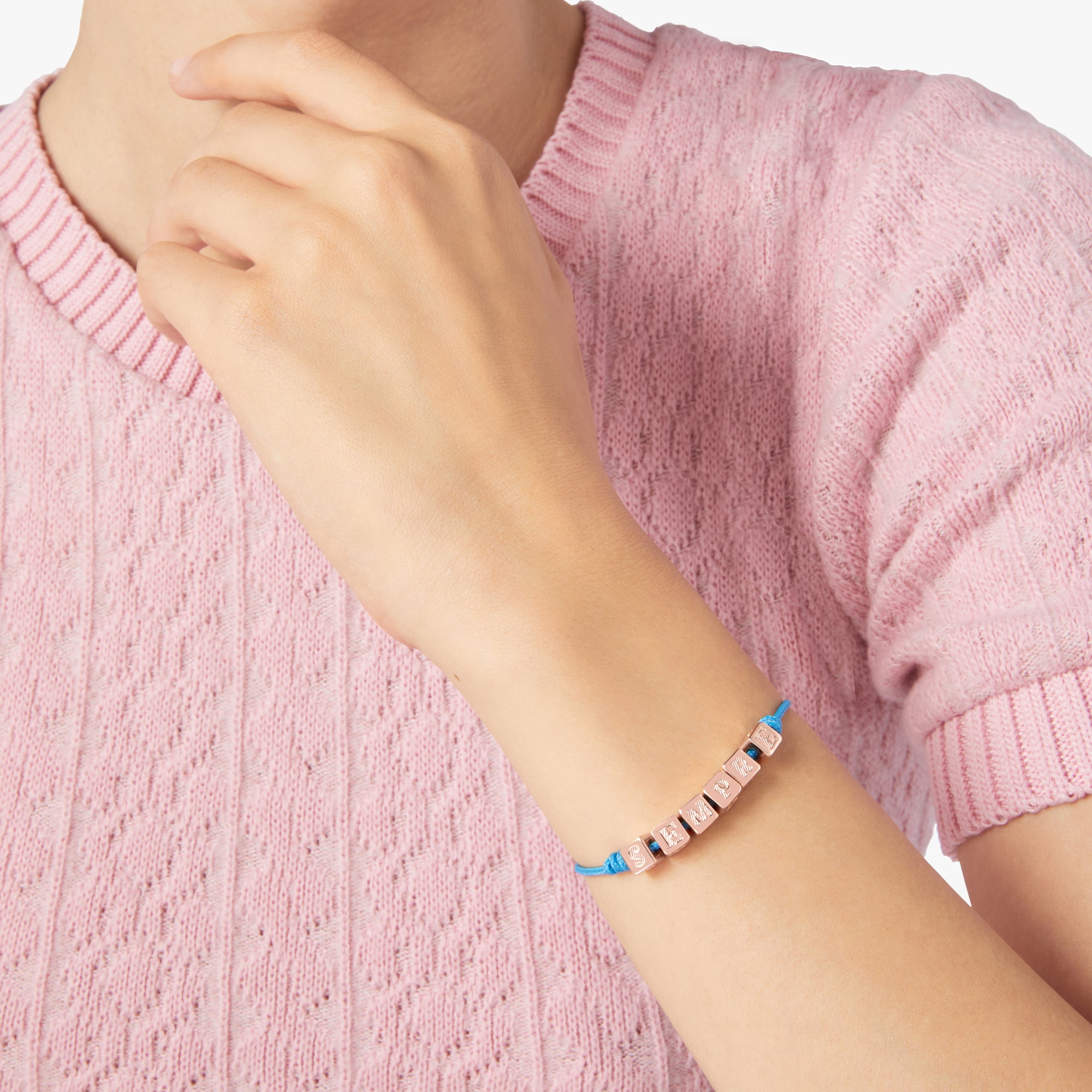 Sempre symbols gold plated silver cube & cord Bracelet - Silver & Blue