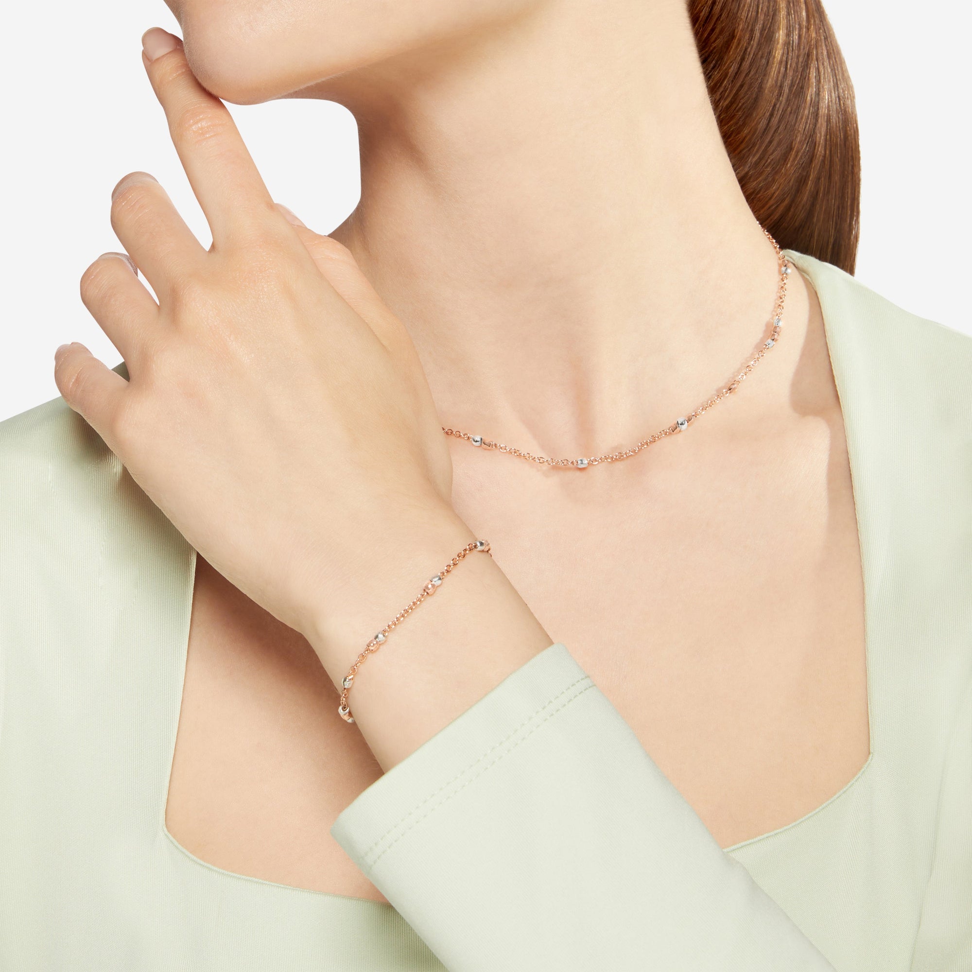 9K rose gold and sterling silver mini Granelli bracelet - Rose Gold & Silver