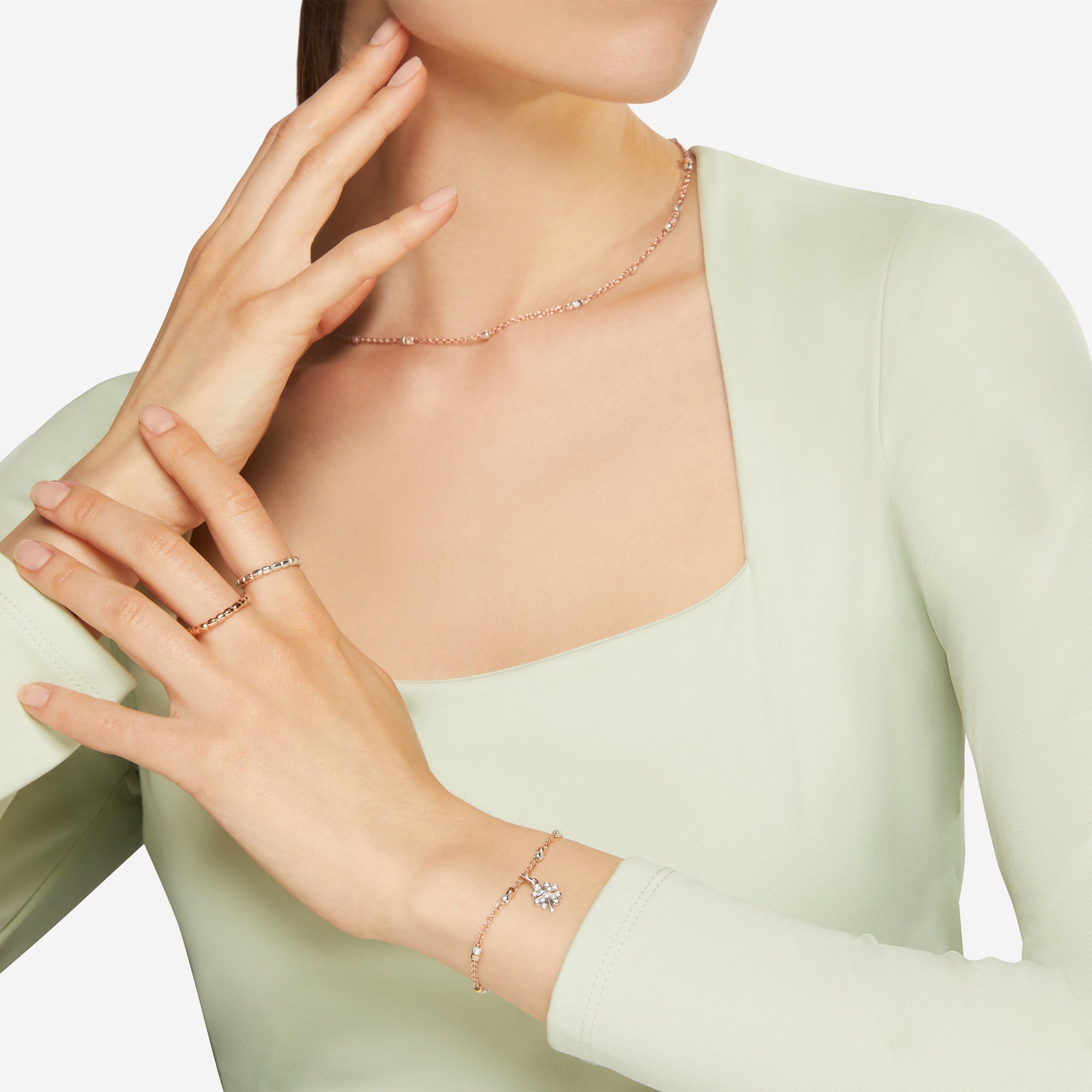 9K rose gold and sterling silver mini Granelli bracelet - Rose Gold & Silver