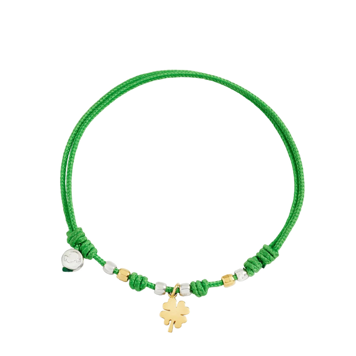 Yellow gold Four-leaf clover charm & mini Graneilli green cord Bracelet - Yellow Gold & Silver