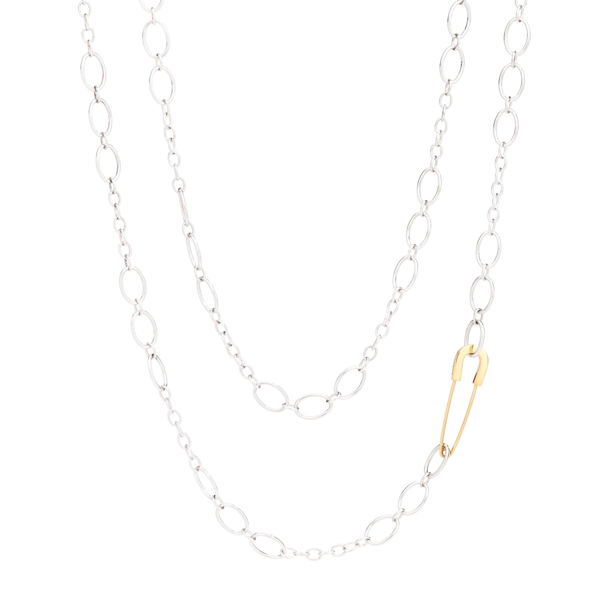 Essentials light chain necklace in sterling silver with safety pin in 18K yellow gold - Yellow Gold & Silver