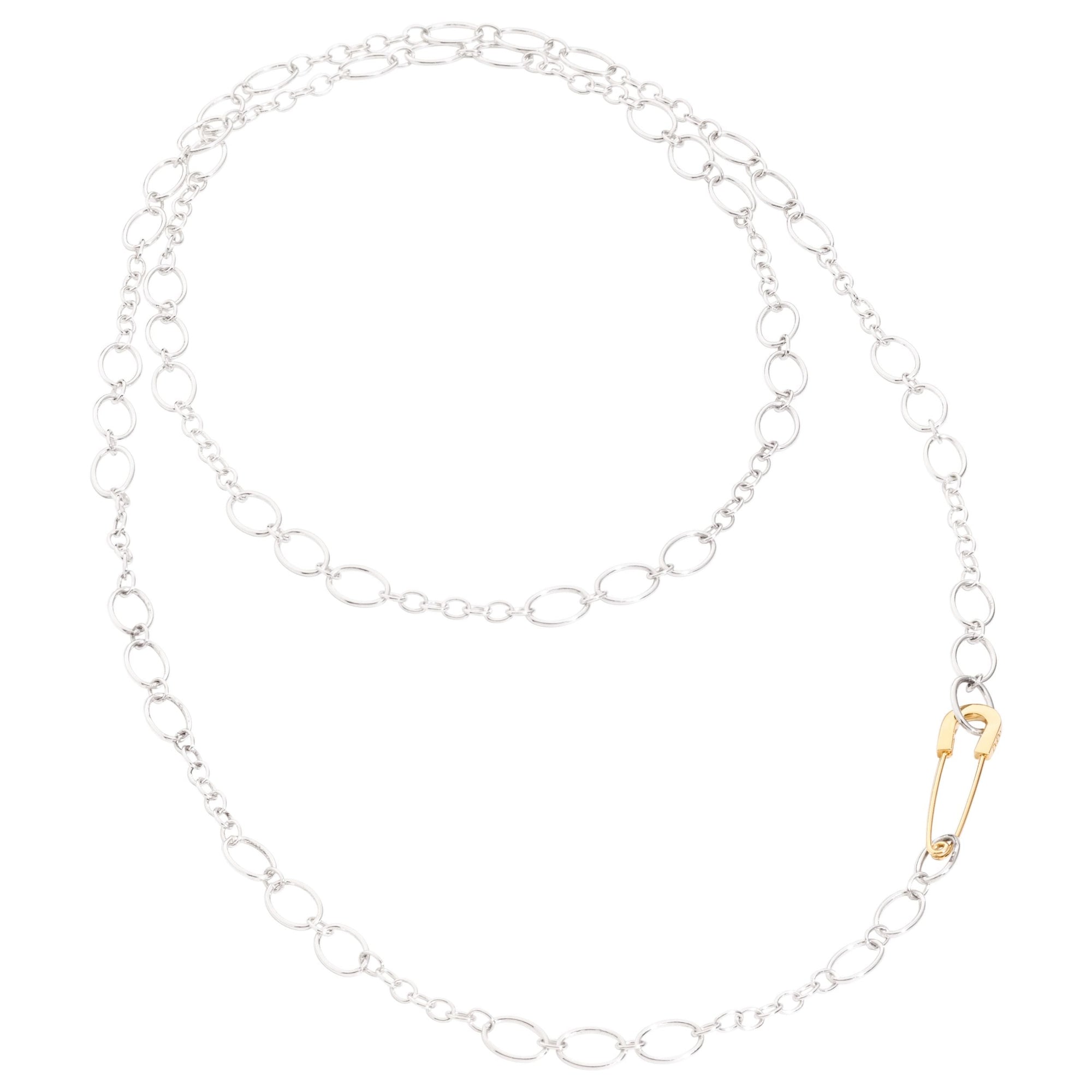 Essentials light chain necklace in sterling silver with safety pin in 18K yellow gold - Yellow Gold & Silver
