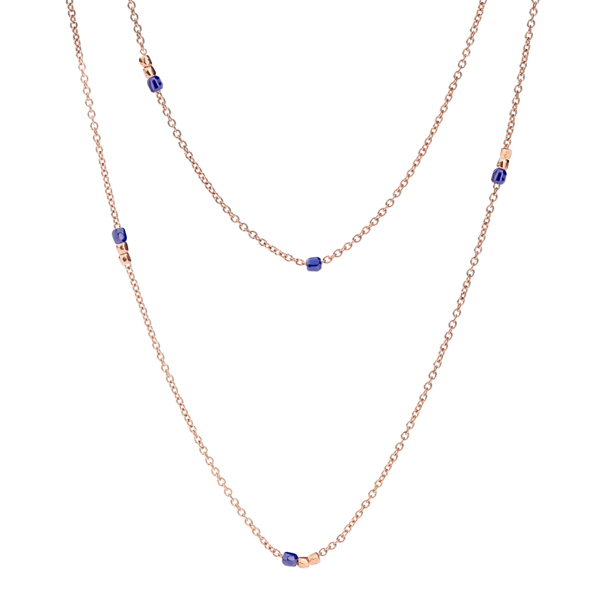 Mini granelli rose gold & blue ceramic Necklace - Rose Gold & Blue