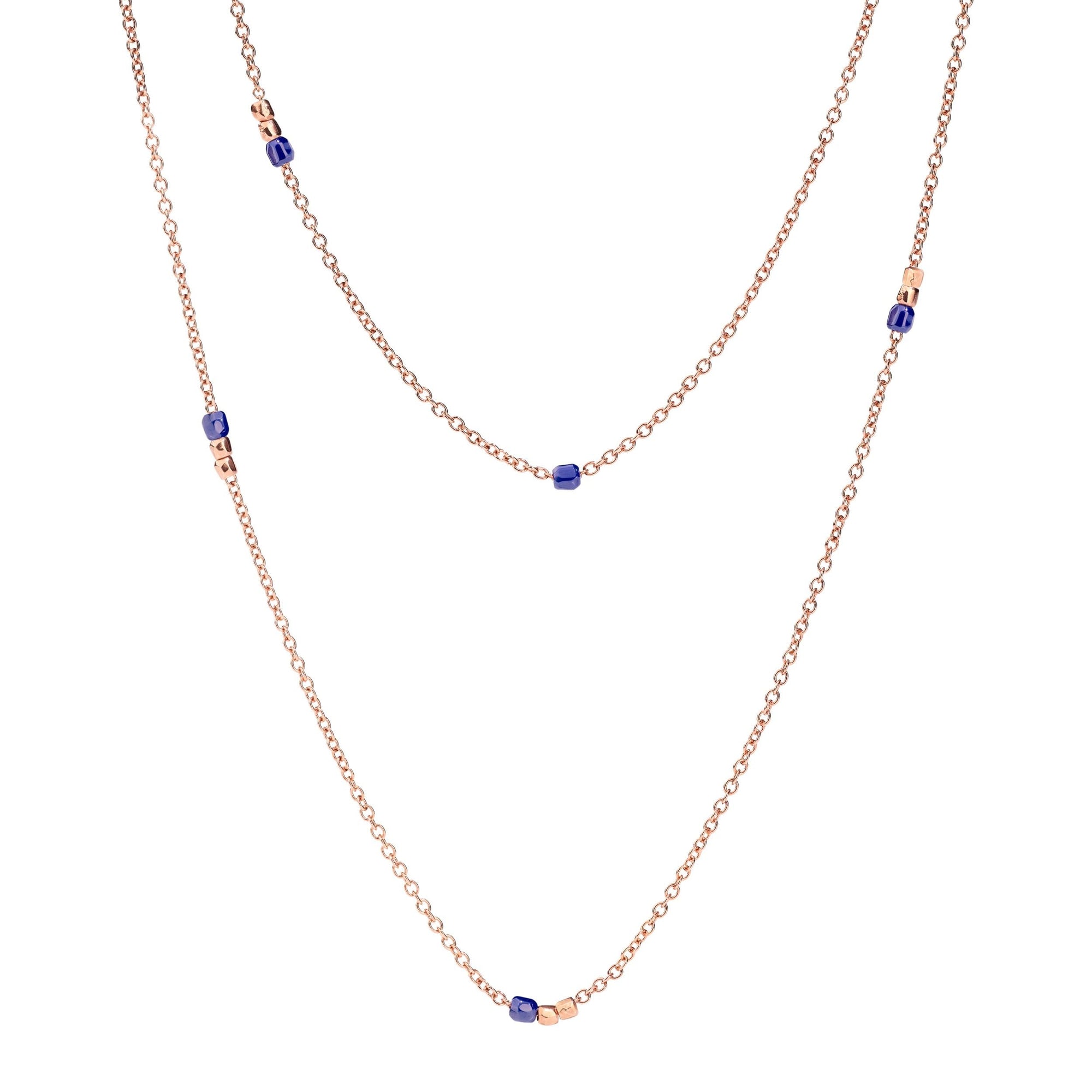 Mini granelli rose gold & blue ceramic Necklace - Rose Gold & Blue