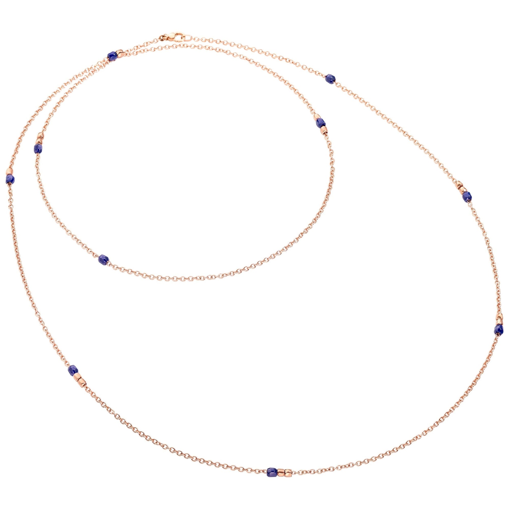 Mini granelli sautoir in 9K rose gold and blue ceramic and plaquette in 9K rose gold - Rose Gold