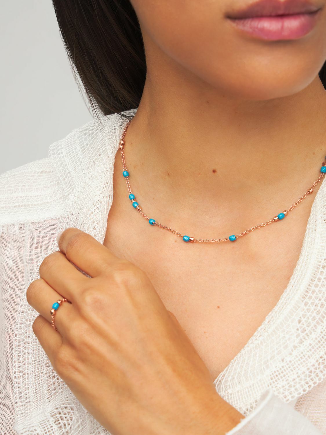 Mini granelli charm in 9K rose fold and turquoise ceramic and plaquette in 9K rose gold - Rose Gold