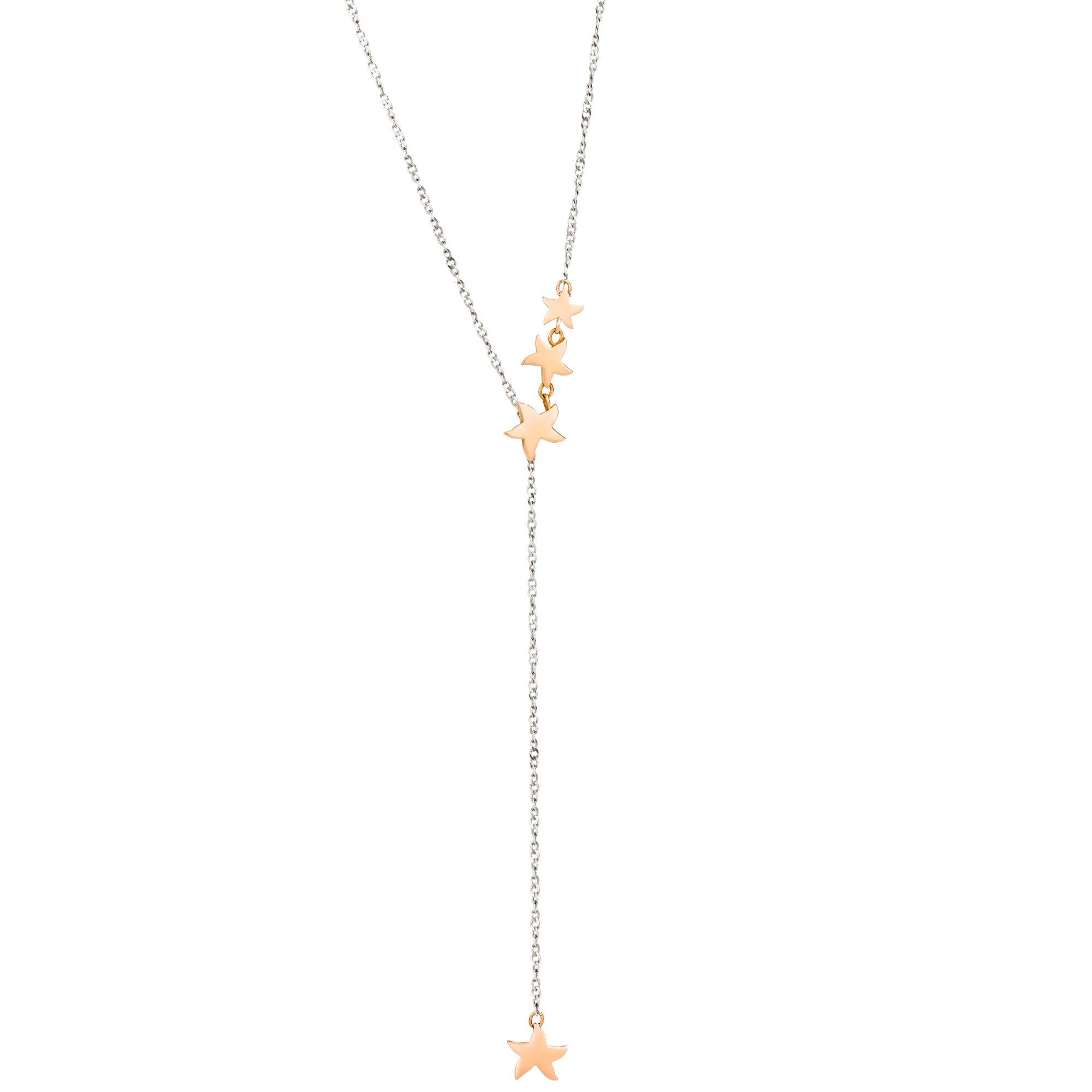 Lariat necklace in silver and 9K rose gold with stars - Rose Gold & Silver