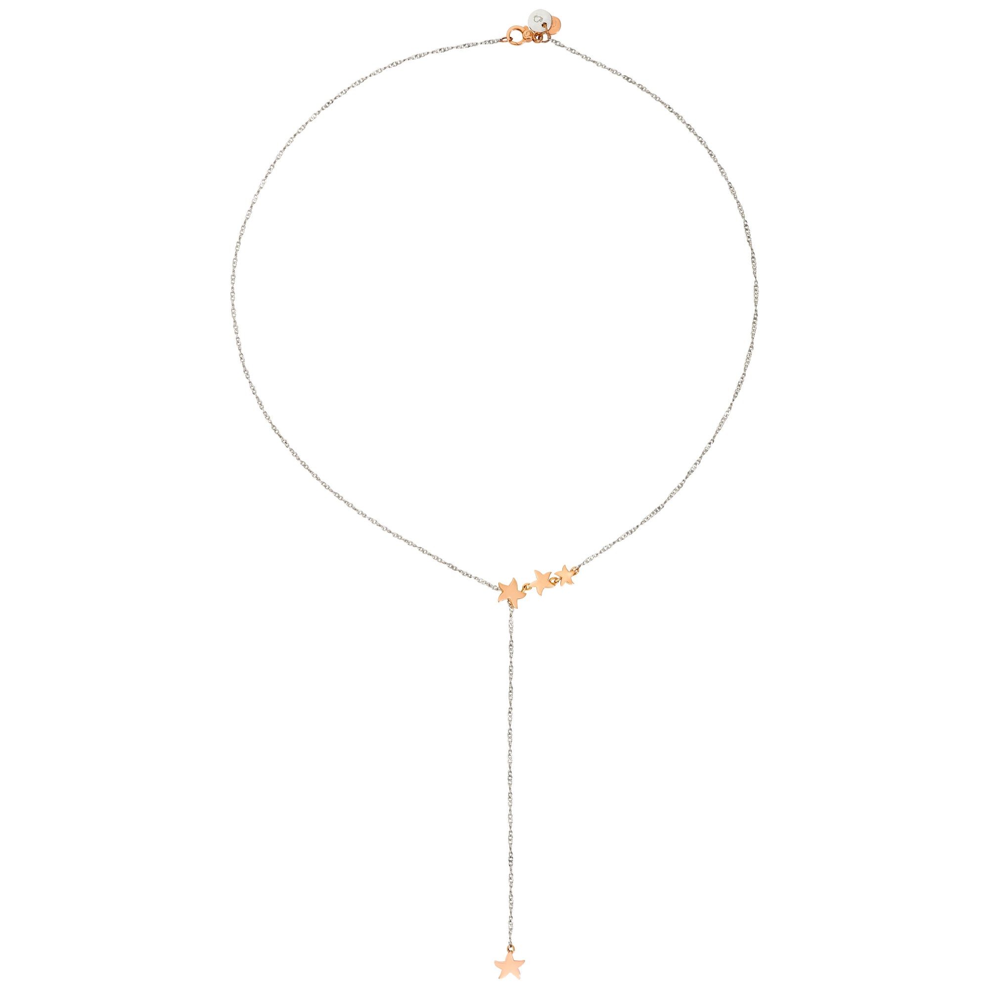 Lariat necklace in silver and 9K rose gold with stars - Rose Gold & Silver