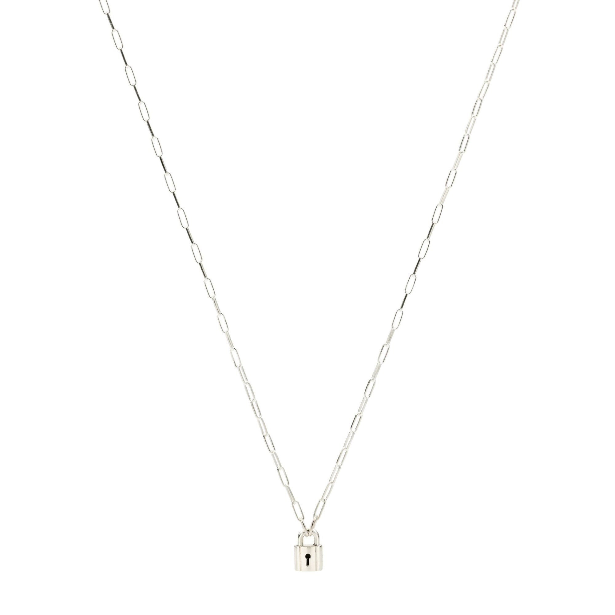Lock necklace in 925 sterling silver with plaquette in 925 sterling silver - Silver