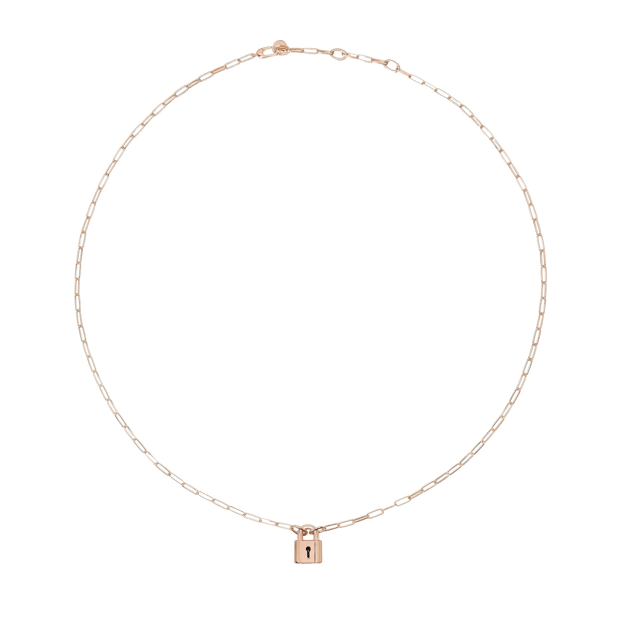 Lock necklace in 18K rose gold plated silver with plaquette in 18K rose gold plated silver - Silver