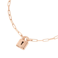 Lock necklace in 18K rose gold plated silver with plaquette in 18K rose gold plated silver - Silver