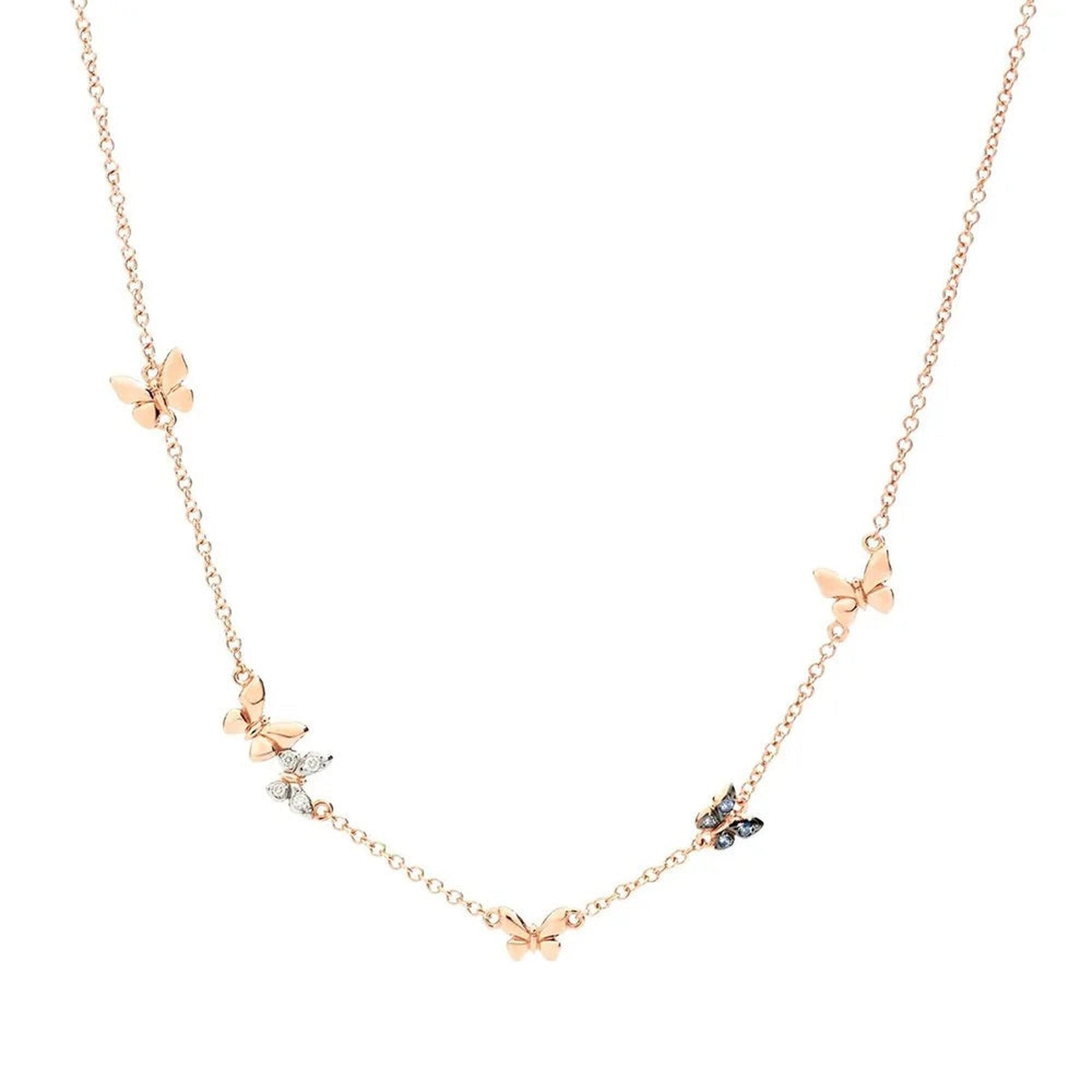 Butterfly rose gold white diamonds & sapphires Necklace - Rose Gold