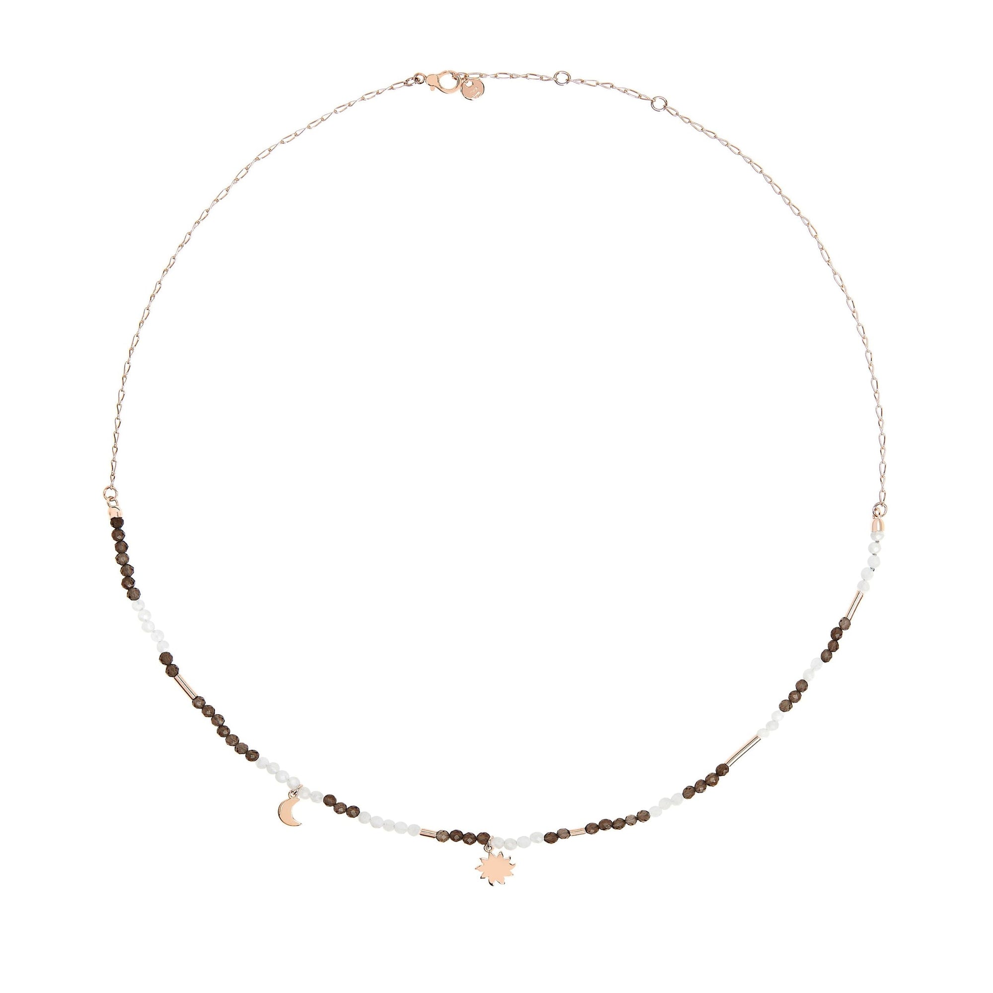 Moon and sun rose gold quartz & adularia Necklace - Rose Gold