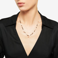 Moon & Sun necklace in 9K rose gold with smoky quartz, moonstone, 2 mini icon charms in 9K rose gold - Rose Gold
