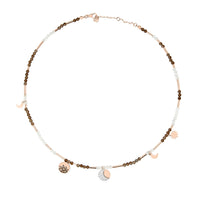 Moon & Sun necklace in 9K rose gold with smoky quartz, moonstone, 13 white diamonds, 8 brown diamonds and 3 mini icon charms in 9K rose gold (ct 017) - Rose Gold